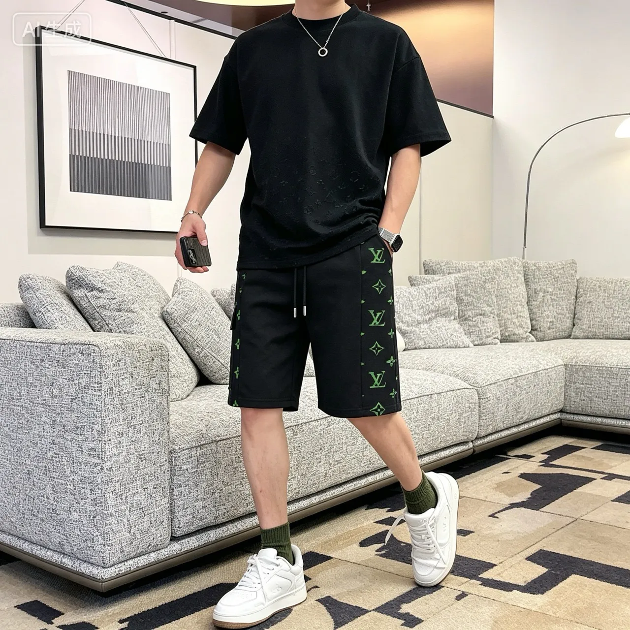 Louis Vuitton/Louis Vuitton presbyopia burnt flower overalls shorts